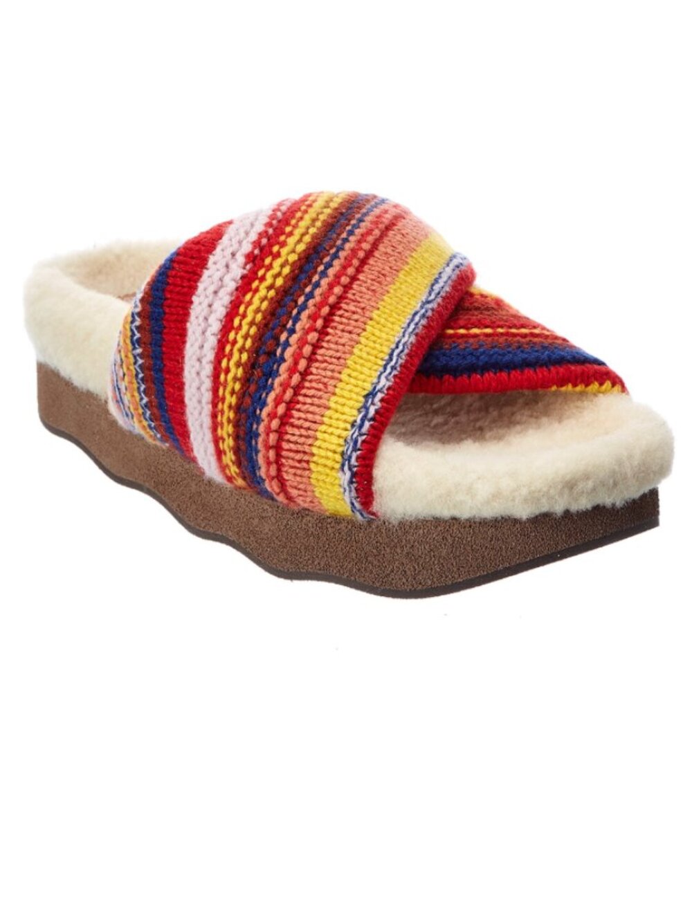 Chloé Wavy Slide Sandals Multicolor Knit Shearling Lined Size 38‎ (US 7.5)